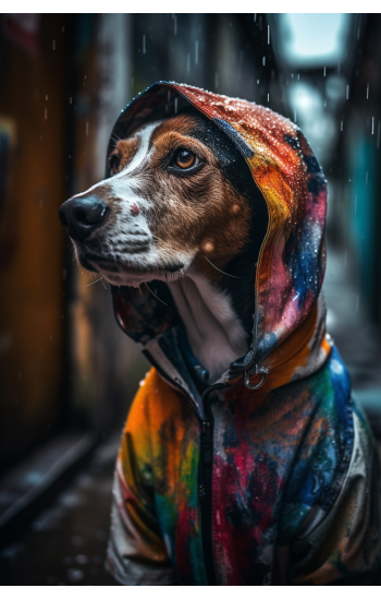 Beagle dog in the rain - Πίνακας σε καμβά