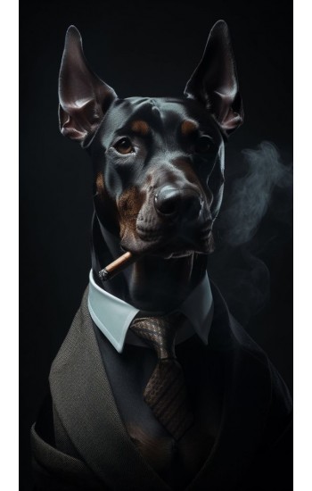 Doberman smoking cigar - Mafia animals - Πίνακας σε καμβά