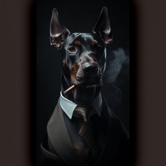 Doberman smoking cigar - Mafia animals - Πίνακας σε καμβά