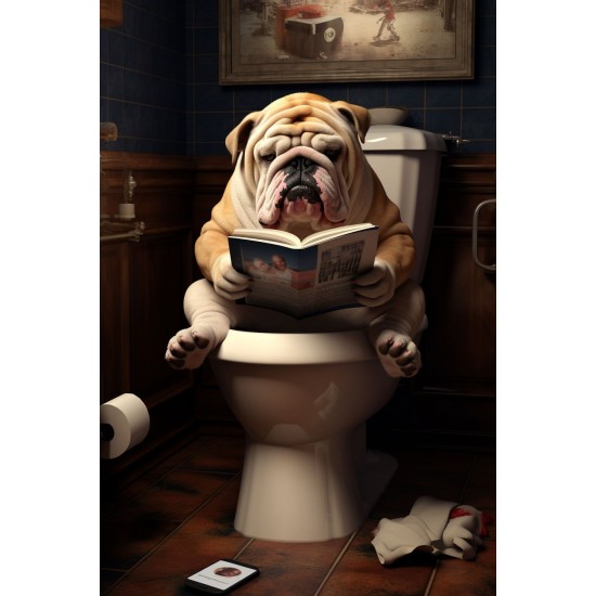 Βulldog in toilet - Πίνακας σε καμβά - Πίνακας σε καμβά Κάδρα / Καμβάδες