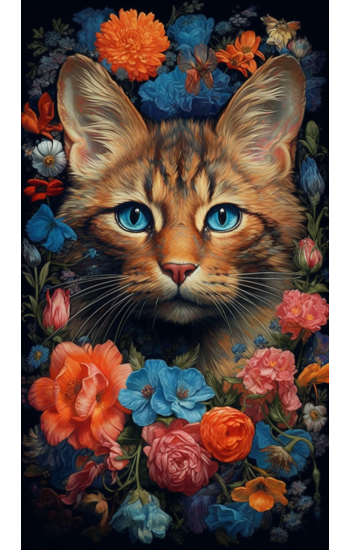 Cat in colorful flowers - Πίνακας σε καμβά