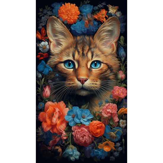 Cat in colorful flowers - Πίνακας σε καμβά Κάδρα / Καμβάδες