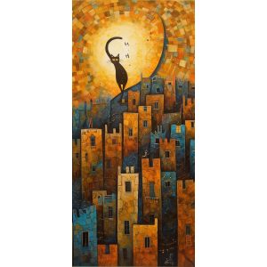 Cat on top of the city - Πίνακας σε καμβά