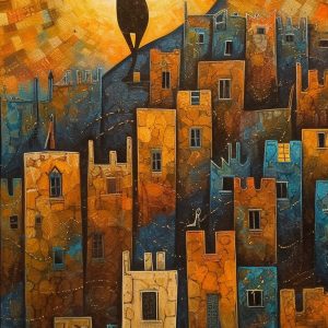 Cat on top of the city - Πίνακας σε καμβά Cat on top of the city - Πίνακας σε καμβά