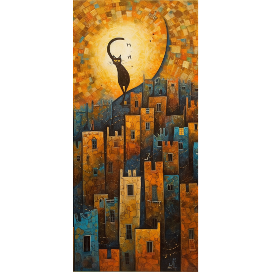 Cat on top of the city - Πίνακας σε καμβά