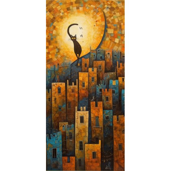Cat on top of the city - Πίνακας σε καμβά Cat on top of the city - Πίνακας σε καμβά