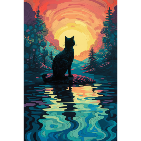 Cat standing on a small hill - Πίνακας σε καμβά