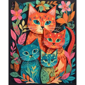 Cats in colorful flowers - Πίνακας σε καμβά