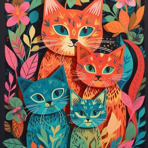 Cats in colorful flowers - Πίνακας σε καμβά