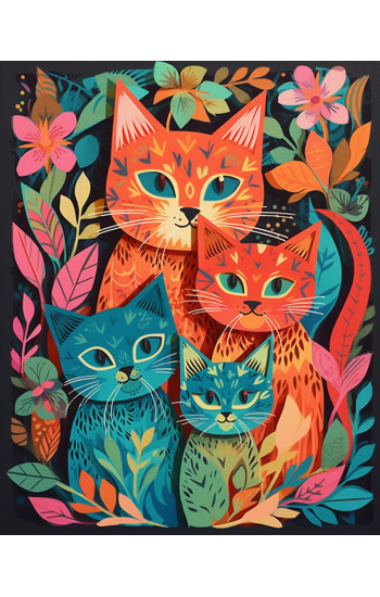 Cats in colorful flowers - Πίνακας σε καμβά