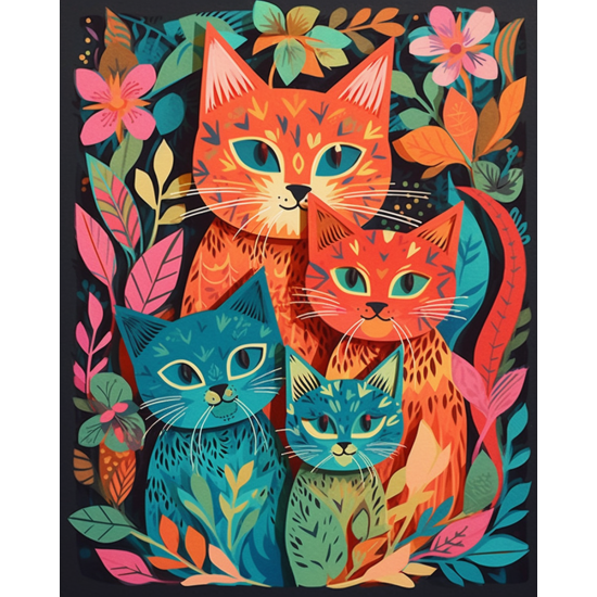Cats in colorful flowers - Πίνακας σε καμβά Κάδρα / Καμβάδες