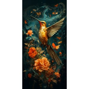 Colibri flying over flowers - Πίνακας σε καμβά