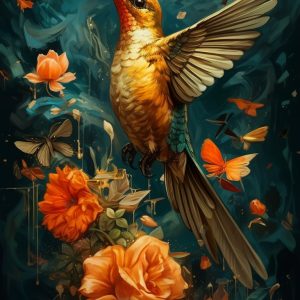 Colibri flying over flowers - Πίνακας σε καμβά