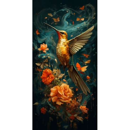 Colibri flying over flowers - Πίνακας σε καμβά