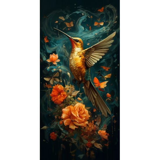 Colibri flying over flowers - Πίνακας σε καμβά