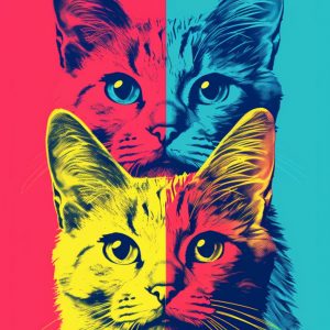 Colorful art pattern with cats - Πίνακας σε καμβά