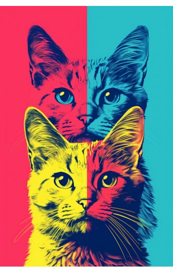 Colorful art pattern with cats - Πίνακας σε καμβά
