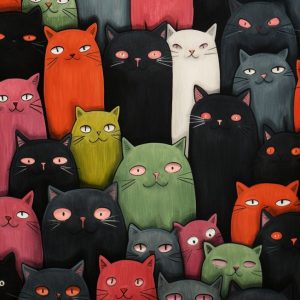 Crowded cats 2- Πίνακας σε καμβά