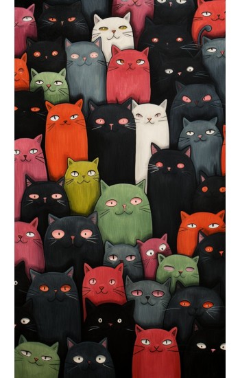 Crowded cats 2- Πίνακας σε καμβά