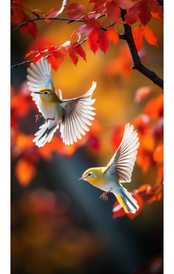 Cute birds spread their wins - Πίνακας σε καμβά