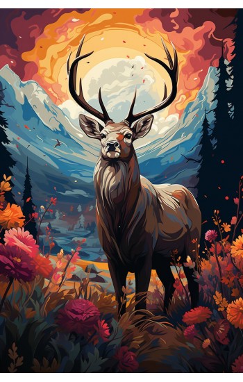 Deer in sunset - Πίνακας σε καμβά