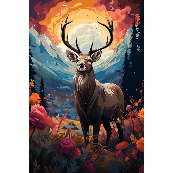 Deer in sunset - Πίνακας σε καμβά - Πίνακας σε καμβά Κάδρα / Καμβάδες