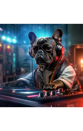French bulldog in headphones - Πίνακας σε καμβά