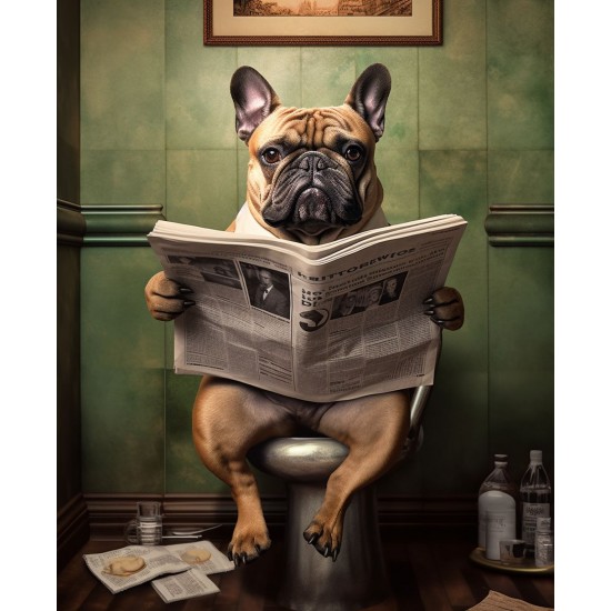French bulldog in the toilet - Πίνακας σε καμβά - Πίνακας σε καμβά Κάδρα / Καμβάδες