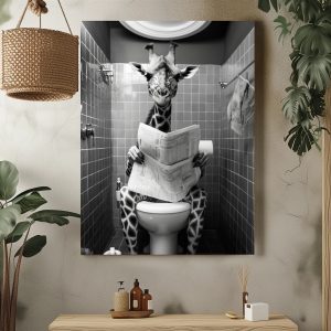 Happy giraffe on toilet - Πίνακας σε καμβά