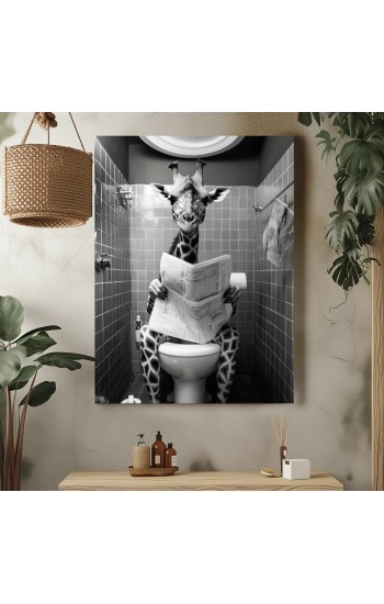 Happy giraffe on toilet - Πίνακας σε καμβά
