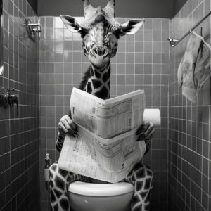 Happy giraffe on toilet - Πίνακας σε καμβά
