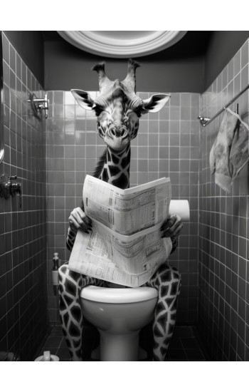 Happy giraffe on toilet - Πίνακας σε καμβά