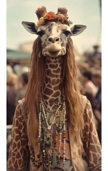 Hippy giraffe in 1969 - Πίνακας σε καμβά