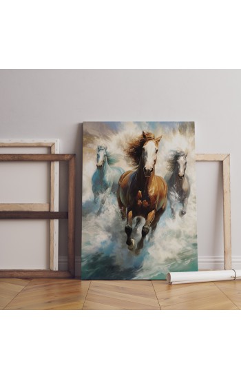 Horses running through the waves - Πίνακας σε καμβά