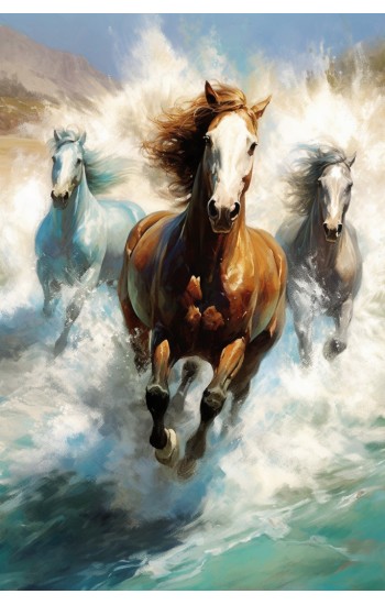 Horses running through the waves - Πίνακας σε καμβά