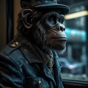 Monkey looking outside of the window - Πίνακας σε καμβά