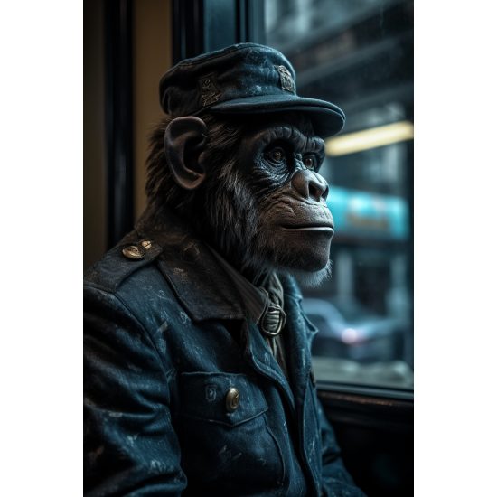 Monkey looking outside of the window - Πίνακας σε καμβά