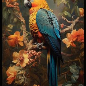 Parrot sitting on the tree - Πίνακας σε καμβά