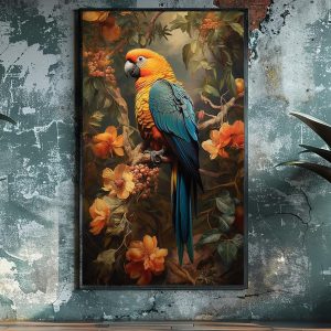 Parrot sitting on the tree - Πίνακας σε καμβά