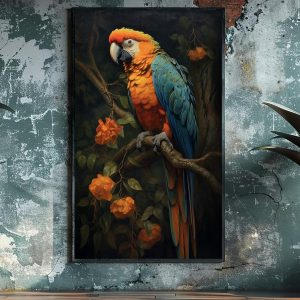 Parrot sitting on the tree 2 - Πίνακας σε καμβά