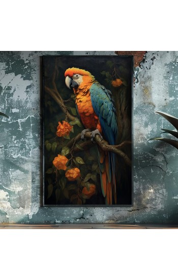 Parrot sitting on the tree 2 - Πίνακας σε καμβά