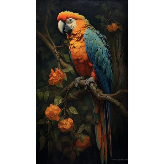 Parrot sitting on the tree 2 - Πίνακας σε καμβά