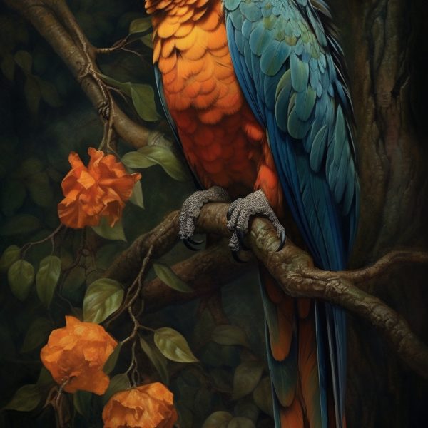 Parrot sitting on the tree 2 - Πίνακας σε καμβά