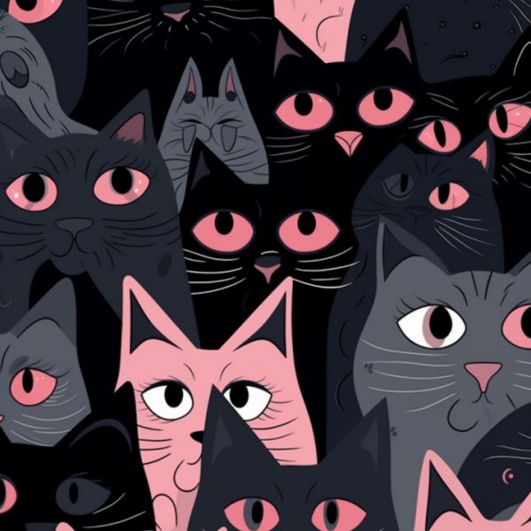 Pink and grey cats - Πίνακας σε καμβά