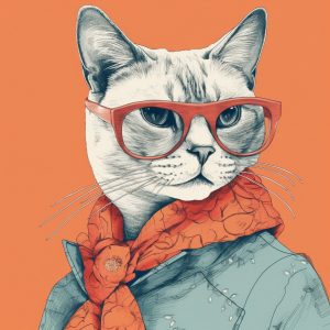 Trendy 60s fashion cat - Πίνακας σε καμβά