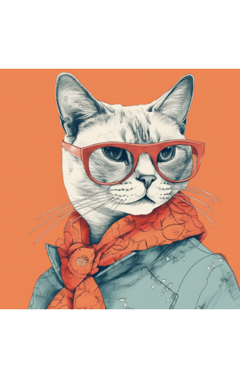 Trendy 60s fashion cat - Πίνακας σε καμβά