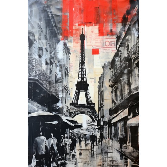 Paris newspaper collage - Πίνακας σε καμβά