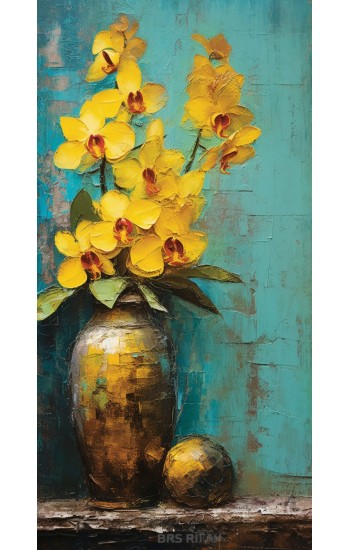 Antique vase with yellow orchids - Πίνακας σε καμβά