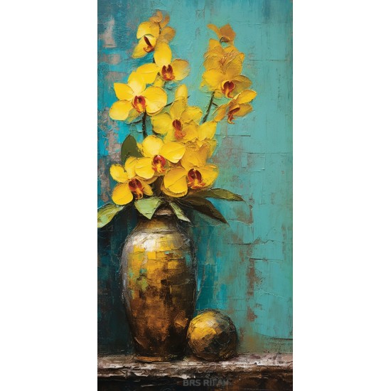 Antique vase with yellow orchids - Πίνακας σε καμβά