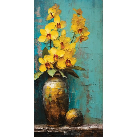 Antique vase with yellow orchids - Πίνακας σε καμβά Κάδρα / Καμβάδες